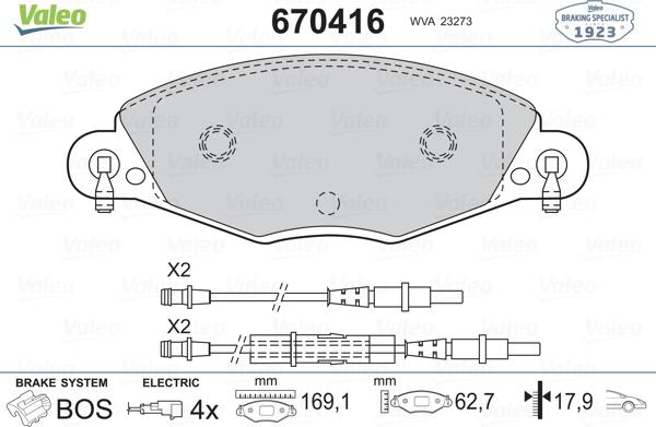 Valeo 670416 - Komplet Pločica, disk-kočnica www.molydon.hr