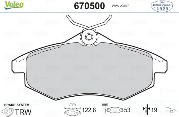 Valeo 670500 - Komplet Pločica, disk-kočnica www.molydon.hr