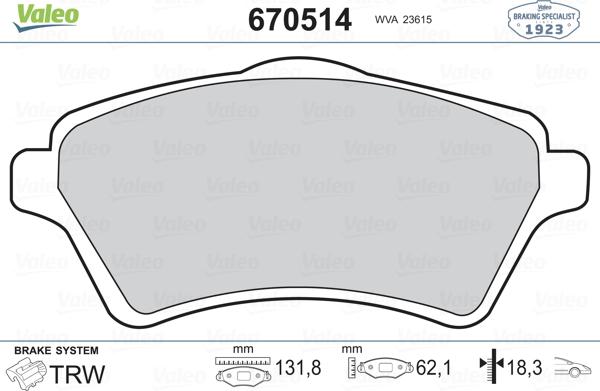 Valeo 670514 - Komplet Pločica, disk-kočnica www.molydon.hr