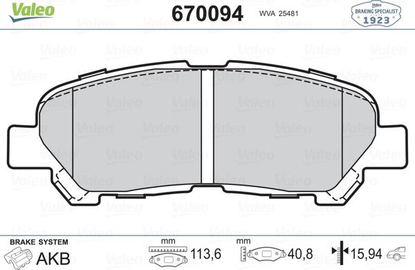 Valeo 670094 - Komplet Pločica, disk-kočnica www.molydon.hr