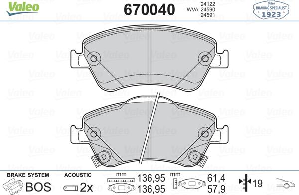 Valeo 670040 - Komplet Pločica, disk-kočnica www.molydon.hr