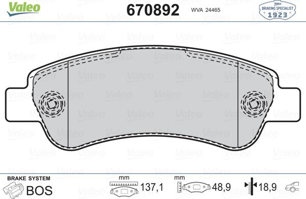 Valeo 670892 - Komplet Pločica, disk-kočnica www.molydon.hr