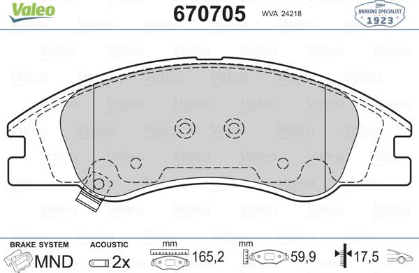 Valeo 670705 - Komplet Pločica, disk-kočnica www.molydon.hr