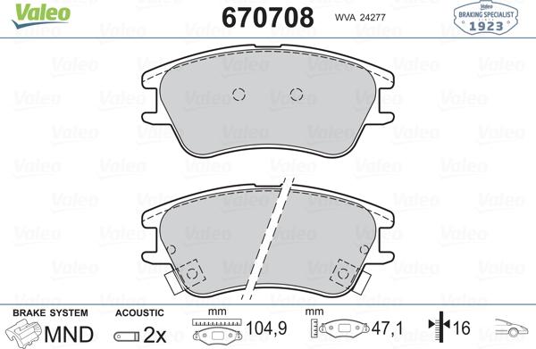 Valeo 670708 - Komplet Pločica, disk-kočnica www.molydon.hr