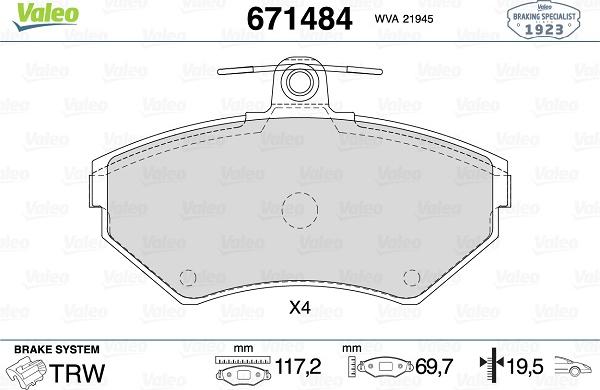 Valeo 671484 - Komplet Pločica, disk-kočnica www.molydon.hr