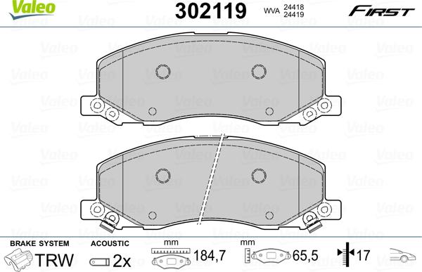 Valeo 302119 - Komplet Pločica, disk-kočnica www.molydon.hr