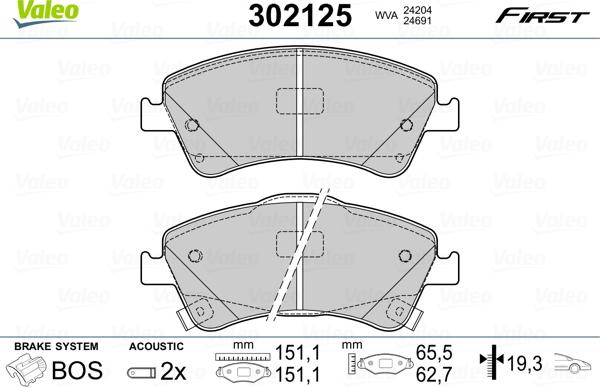 Valeo 302125 - Komplet Pločica, disk-kočnica www.molydon.hr