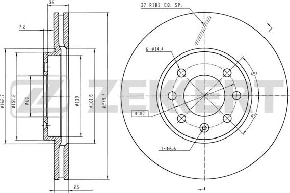 Zekkert BS-5307B - Kočioni disk www.molydon.hr