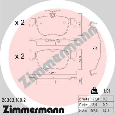 Zimmermann 26303.160.2 - Komplet Pločica, disk-kočnica www.molydon.hr