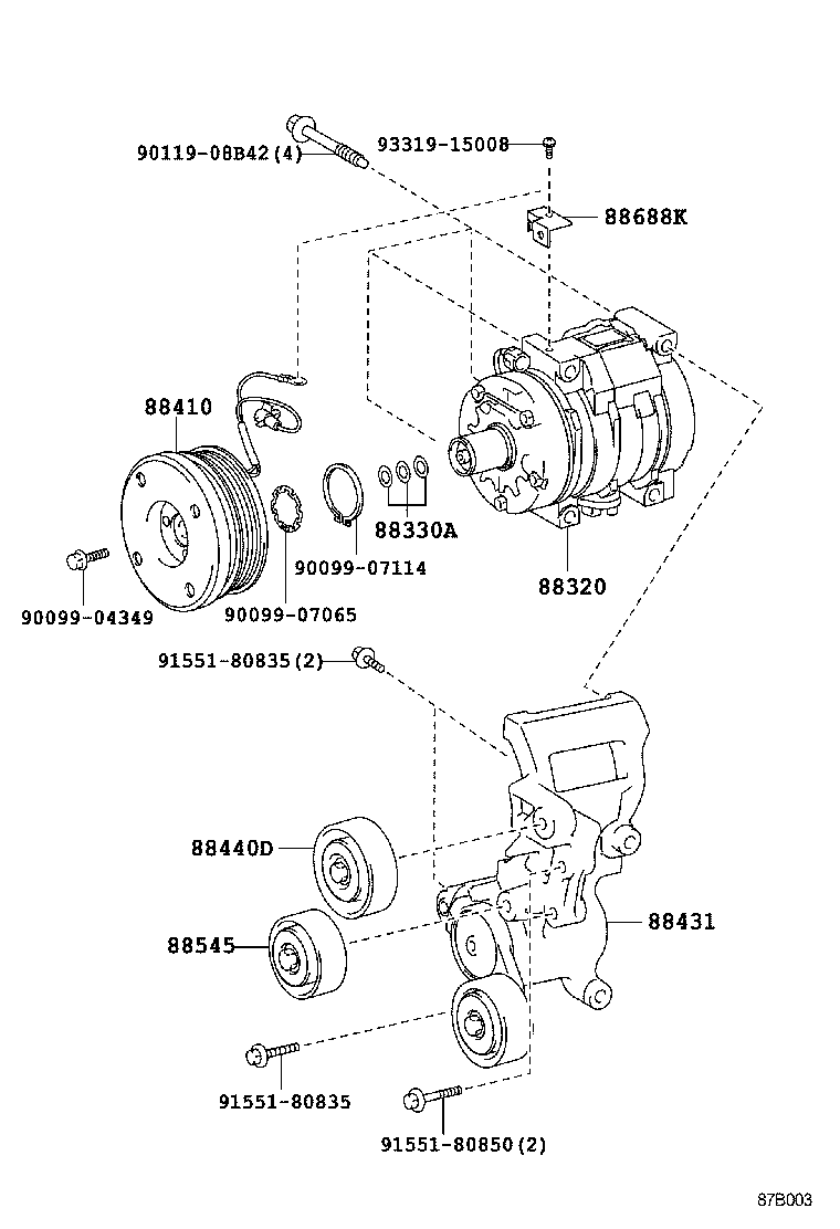 TOYOTA 8844035130 - Vodeći valjak , klinasti rebrasti remen  www.molydon.hr