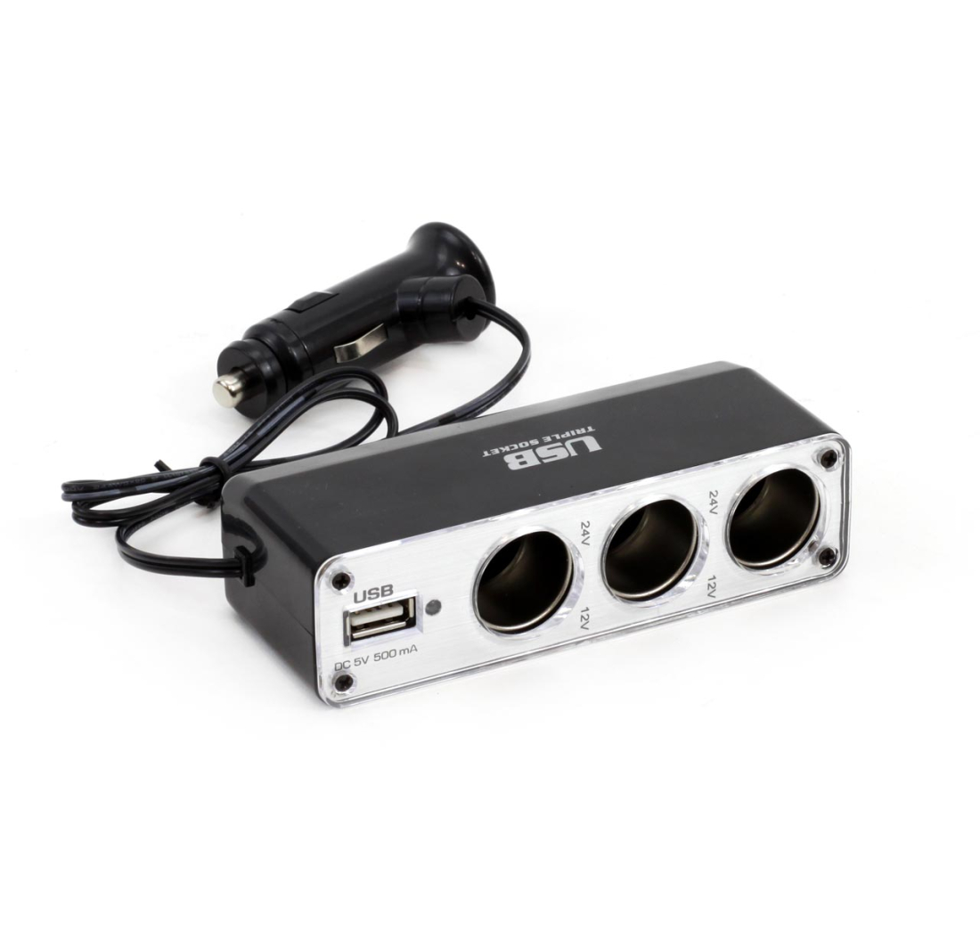 UTIČNICA TRI UTORA 12V/24V+USB VERTEX